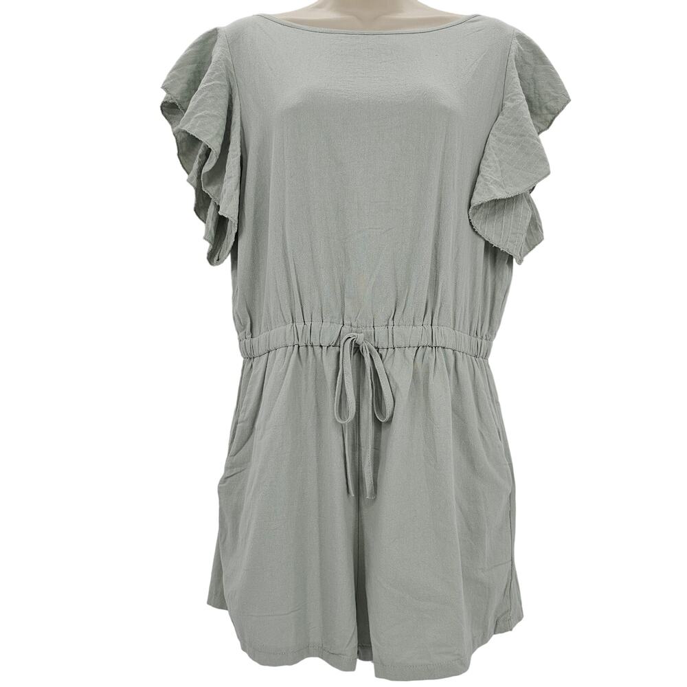 Angashion Woman size XL Casual Ruffle Cap Sleeve Romper Mint Green Tie Waist NEW